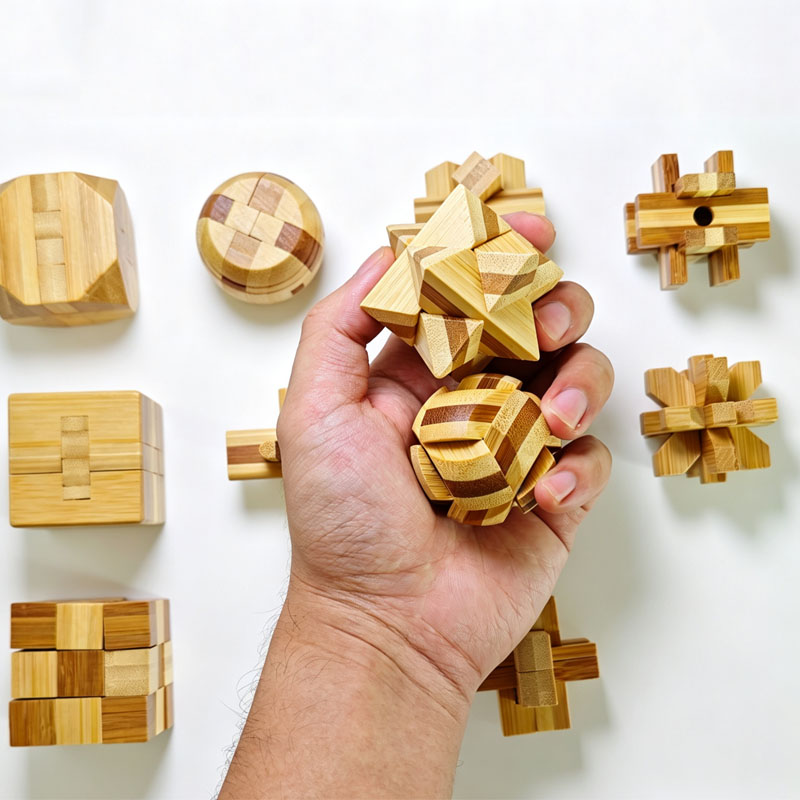 Puzzle Kunci Lu Ban Bambu 4.5C - Woodworking Kids Toys ulasan dan harga