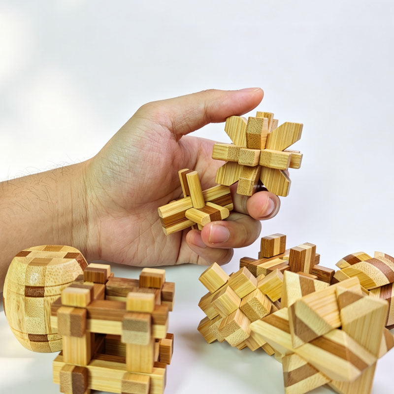 Puzzle Kunci Lu Ban Bambu 4.5C - Woodworking Kids Toys ulasan dan harga