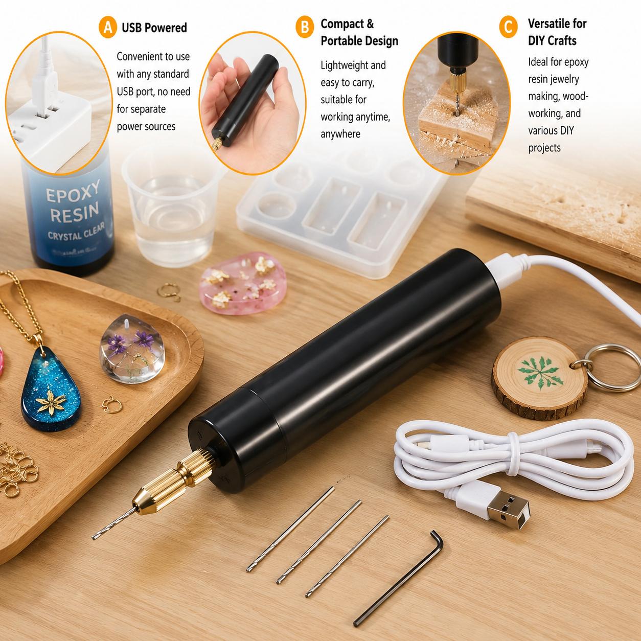 Bor Listrik Mini Bertenaga USB - Woodworking Epoxy ulasan dan harga